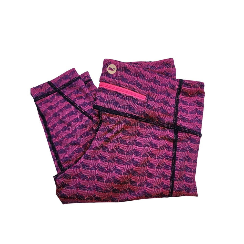 Vineyard Vines Performance Womens XS Pink Geometric Zipper Pocket Leggings Yoga